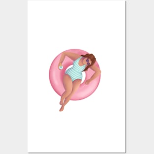 Girl In Swimming Pool Illustration Posters and Art